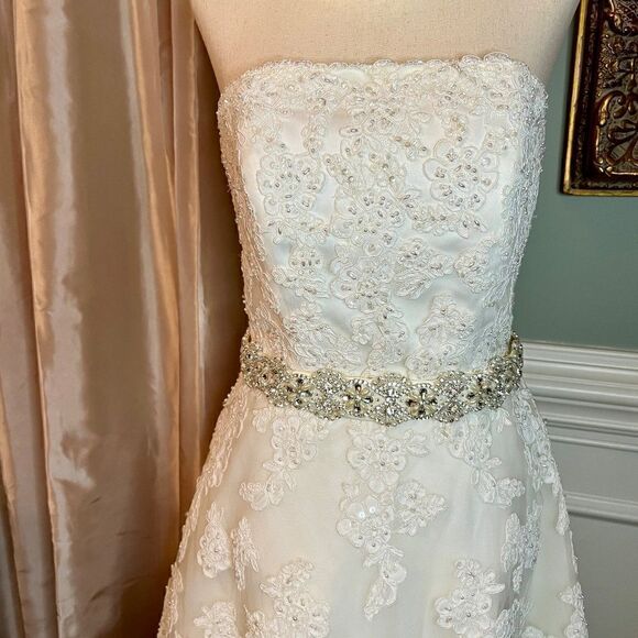 NWT Galina Beaded Strapless Tea Length Wedding Bridal Gown Dress in Ivory Size 6 - Picture 5 of 10
